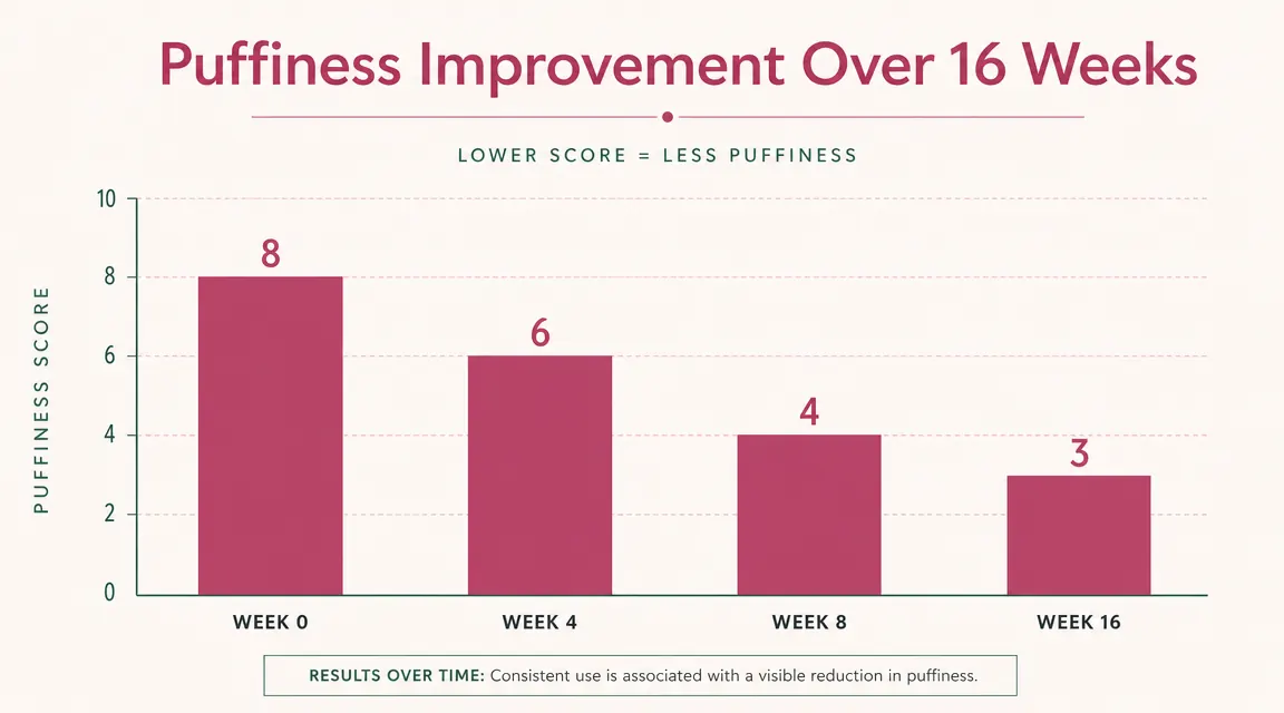Simple bar chart comparing puffiness score at Week 0, Week 4, Week 8, and Week 16 of using CeraVe Eye Repair Cream