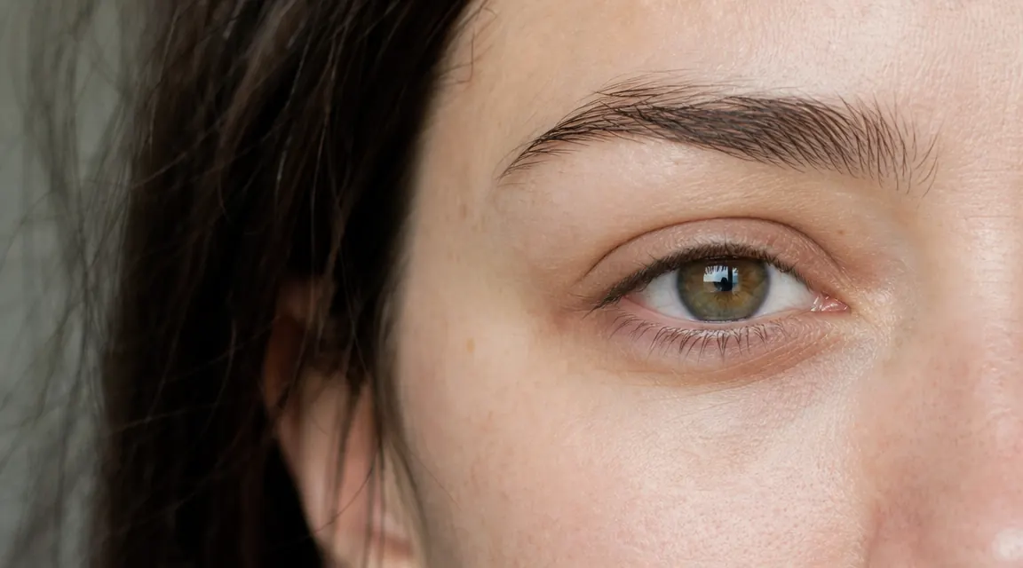 Close-up of smooth skin around the eye area, soft natural light