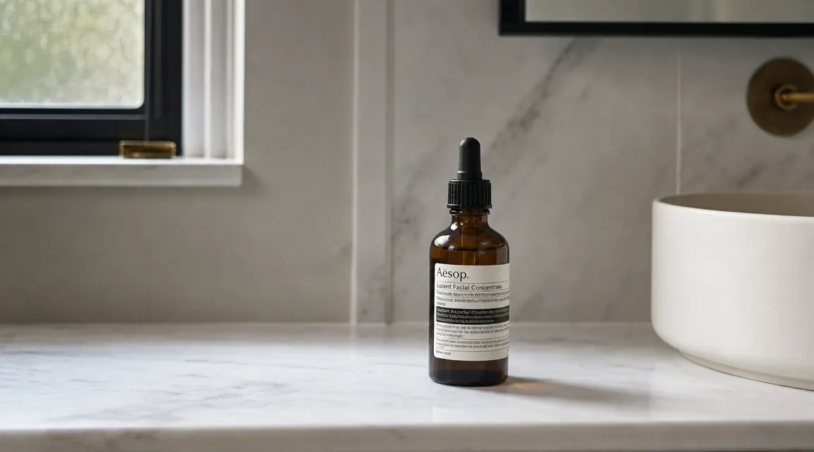 The Ordinary Niacinamide 10% serum bottle on a clean bathroom vanity with soft morning light
